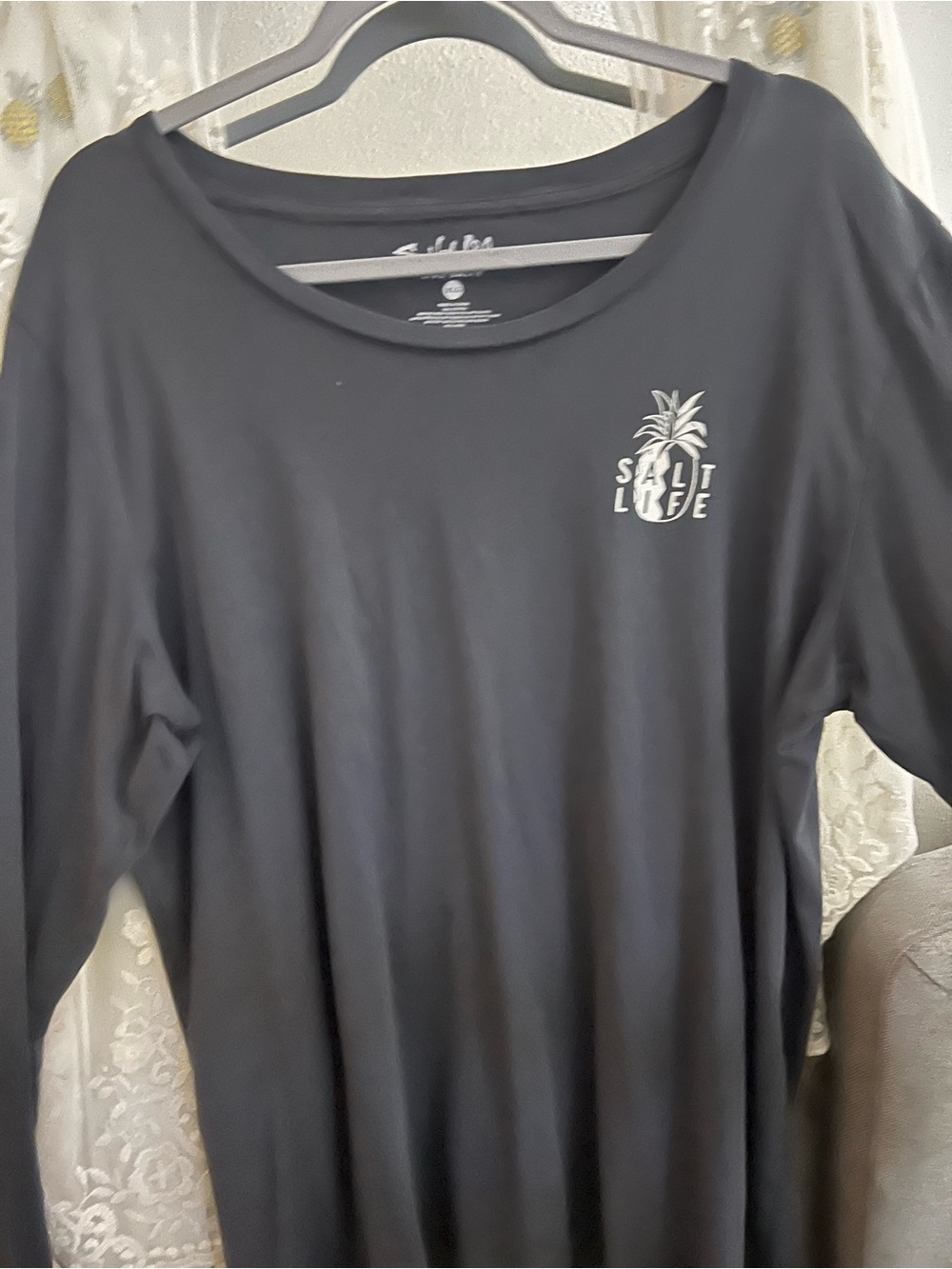 Salt Life Women's Black Long Sleeve Tee with White Pineapple Chest Logo